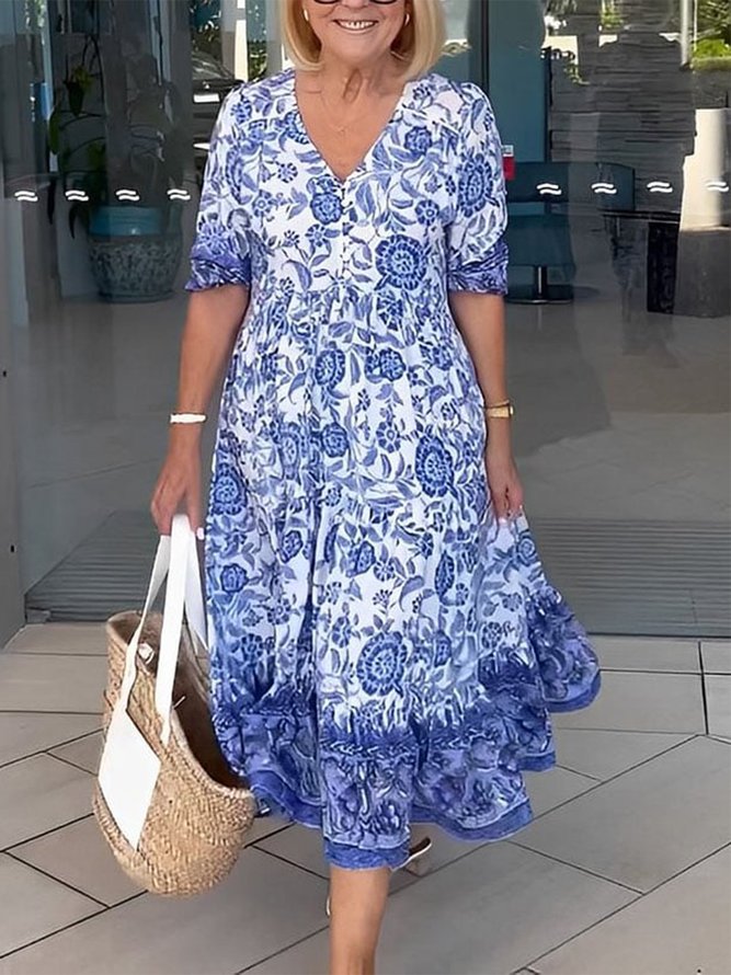 Vacation Floral Ruched Dress