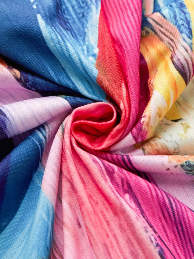 Tropical Print Colorblock Tie-dye Vacation Casual Mini Hawaiian Dress