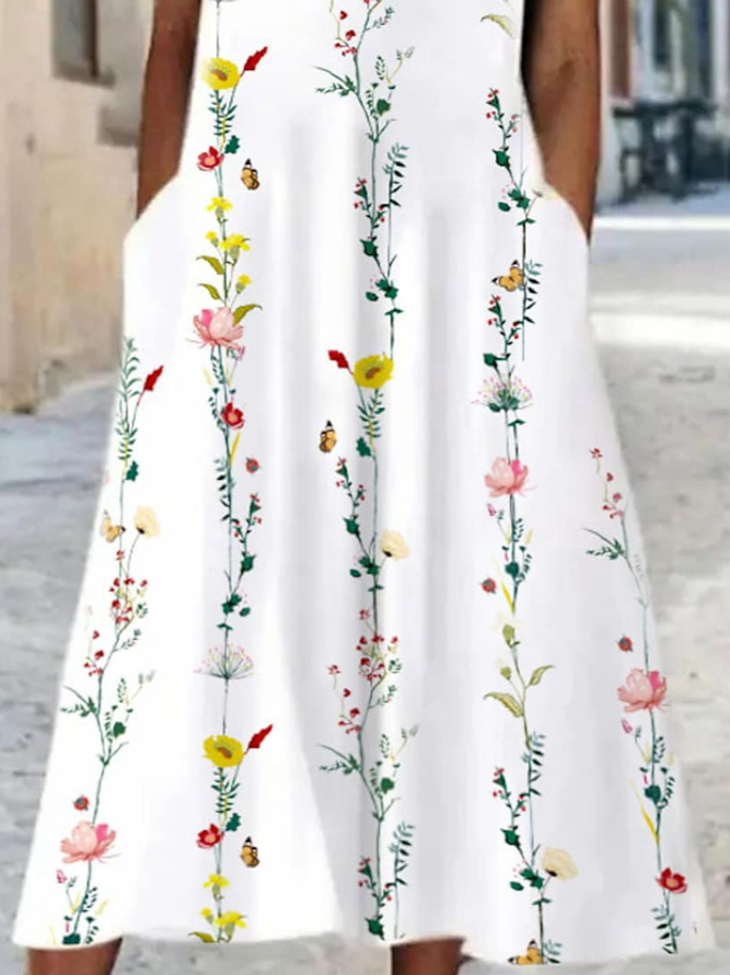 Regular Fit Crew Neck Floral Casual Dress