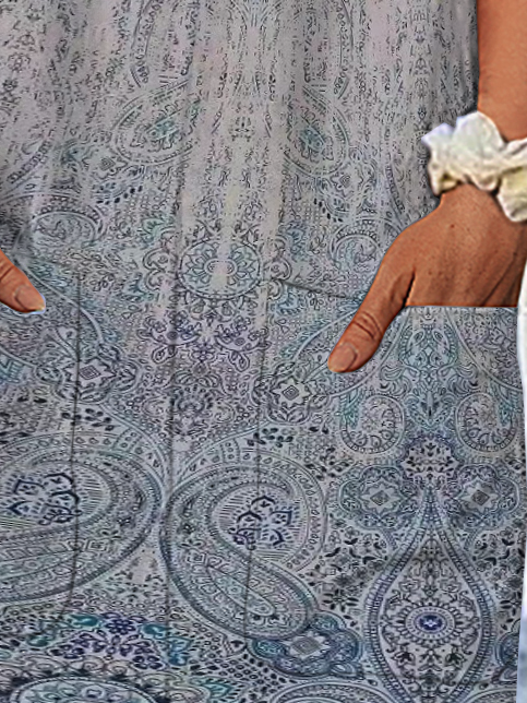 Casual Crew Neck Loose Ethnic Dress