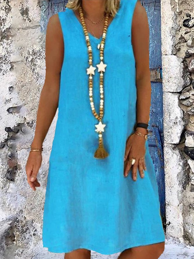 Casual Plain V-neck Sleeveless Dress