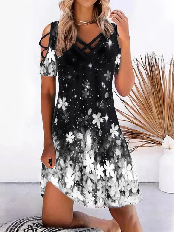 Crew Neck Floral Simple Casual Midi Dress