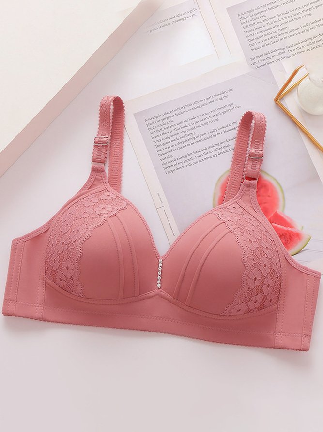 Rhinestone Lace Comfortable Push Up Wireless Bra Plus Size