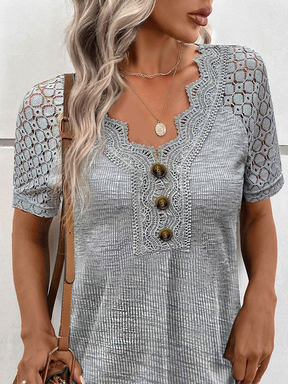 Summer V neck Plain Lace Casual Dress