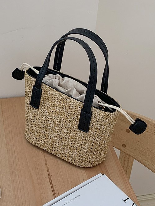 Casual Straw Drawstring Handbag Messenger Bag Vacation Beach Women