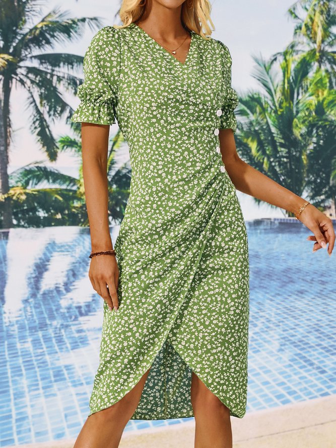 Vacation Floral V Neck Dress