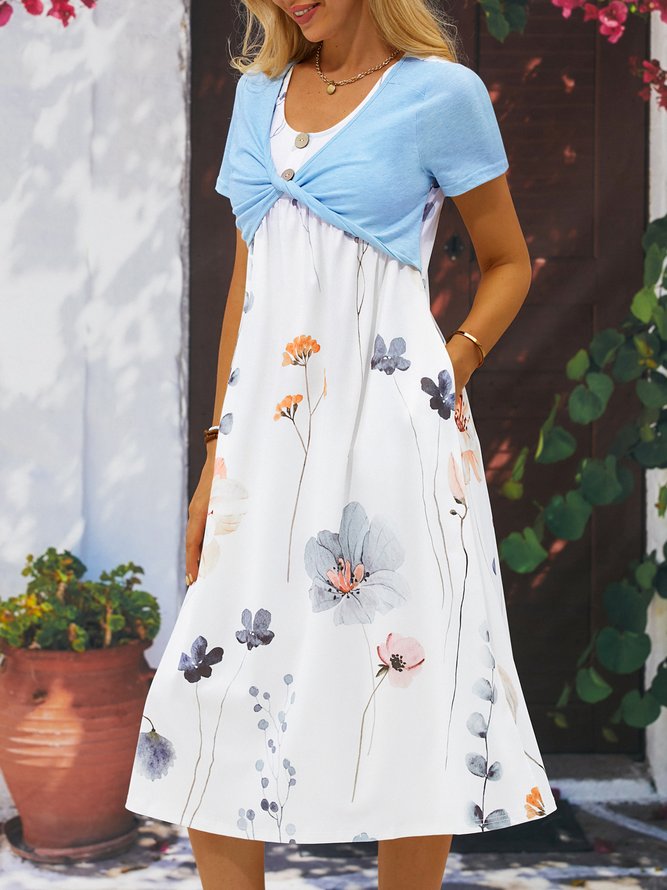 Floral Vacation Loose Crew Neck Dress