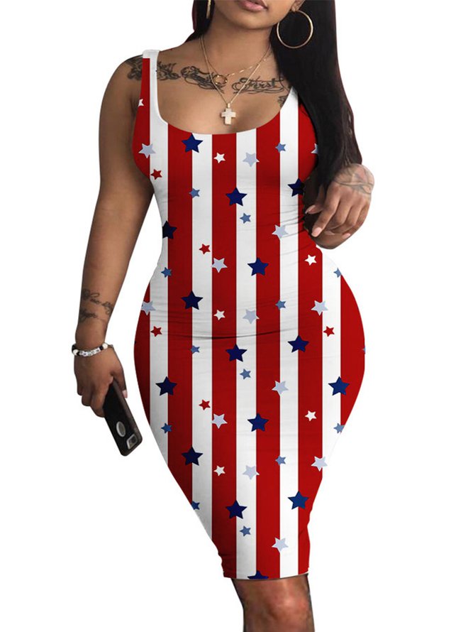 Sleeveless U-Neck Casual Dresses