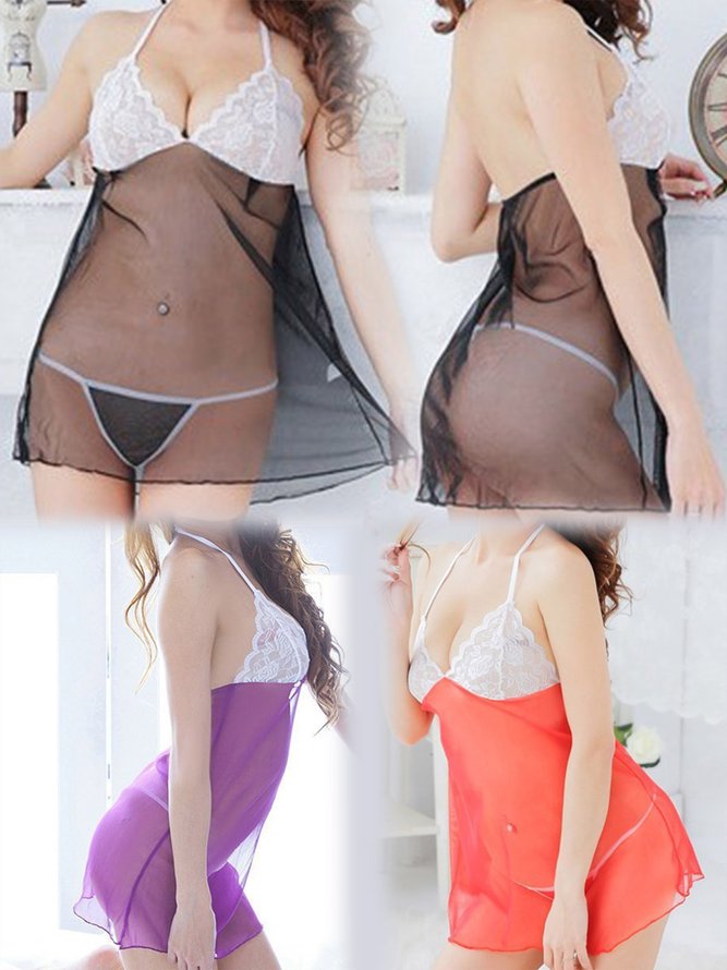 Valentine's Day Lace See-Through Nightdress Thong Sexy Two-piece Set