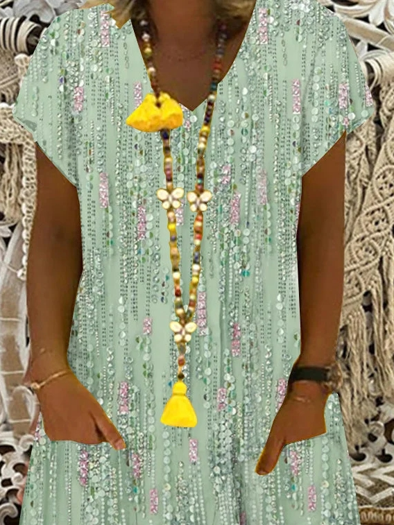 Casual Loose V Neck Floral Dress