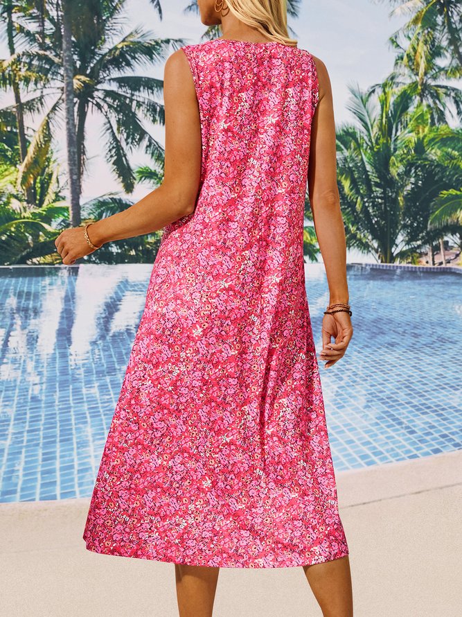 V Neck Floral Loose Vacation Dress