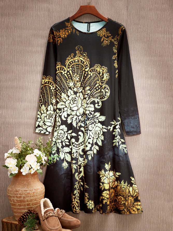 Crew Neck Ethnic Dress