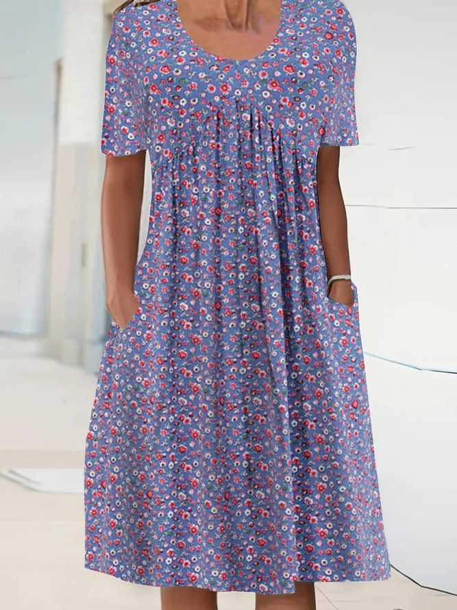 Ditsy Floral Crew Neck Loose Casual Dress
