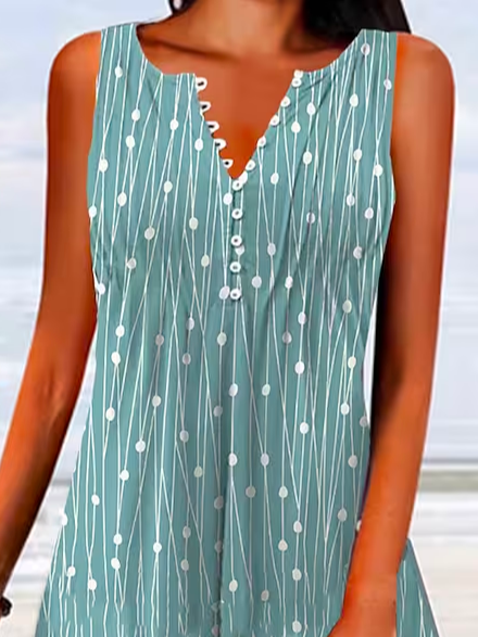 Loose Geometric Vacation V Neck Dress