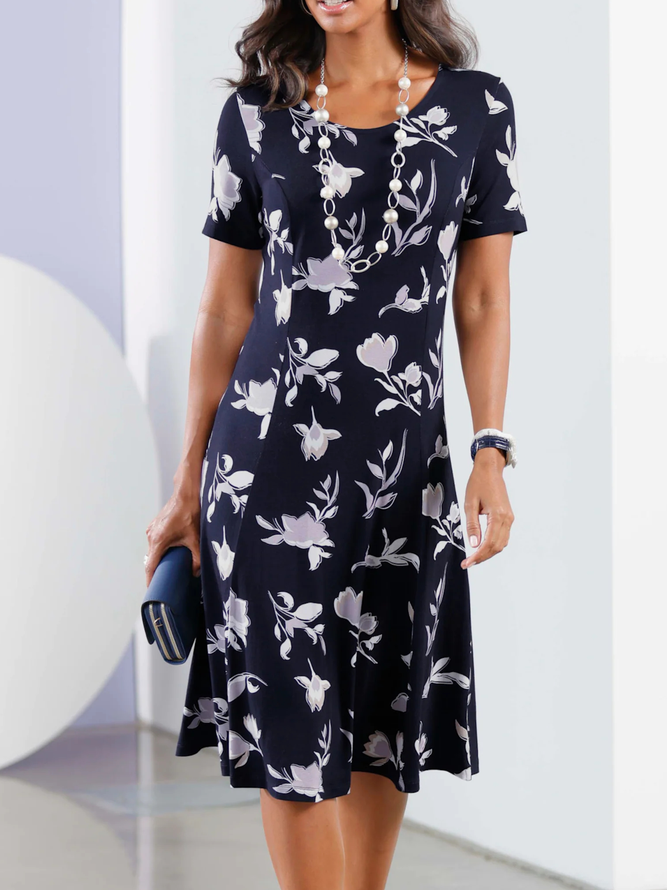 Floral Casual Crew Neck Loose Lightweight Summer Dress