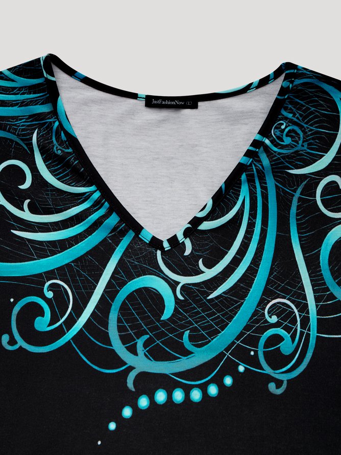 V Neck Geometric Regular Fit Dress