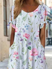 Round Neck Floral Casual Midi Dresses