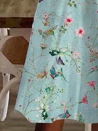 V Neck Casual Loose Floral Dress With No