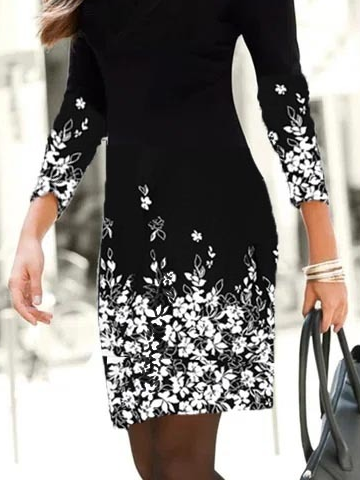 Casual Floral V Neck Regular Fit Dress