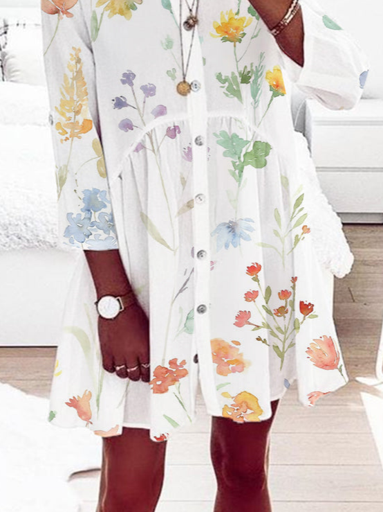 Stand Collar Floral Casual Dress