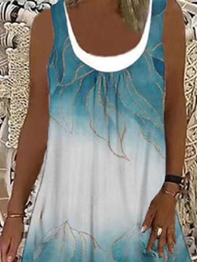 Casual Ombre Crew Neck Ruched Dress