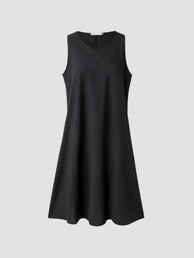 Casual Plain V-neck Sleeveless Dress