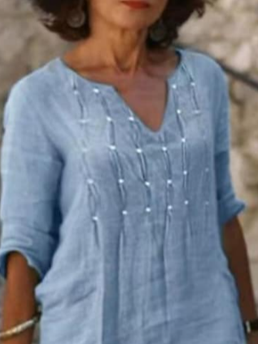 Loose Plain V Neck Casual Dress