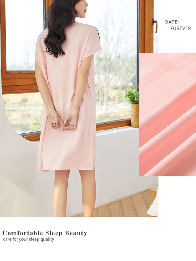 Breathable Comfortable Cotton Fabric Loose V Neck Lounge Dress