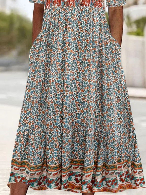 Ethnic Crew Neck Loose Dress