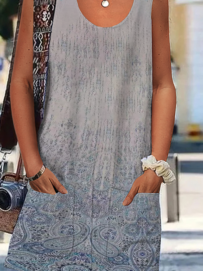 Casual Crew Neck Loose Ethnic Dress