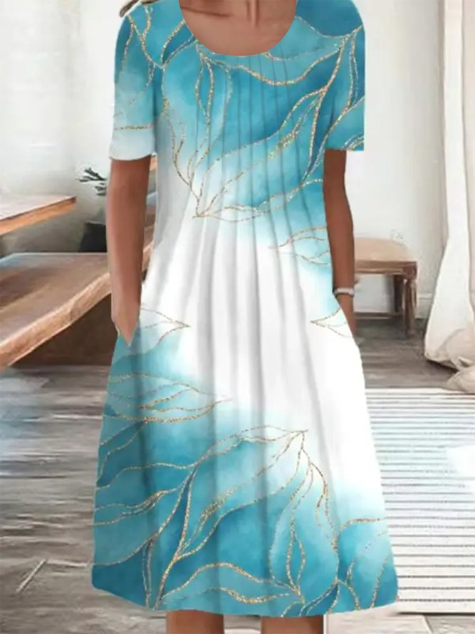 Casual Crew Neck Ombre Dress