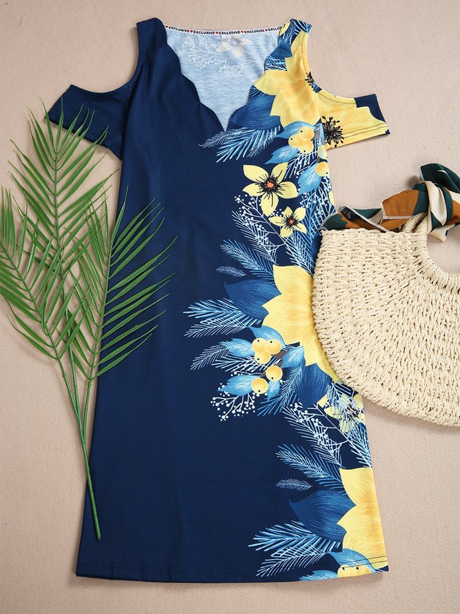 Elegant Floral V Neck Regular Fit Dress