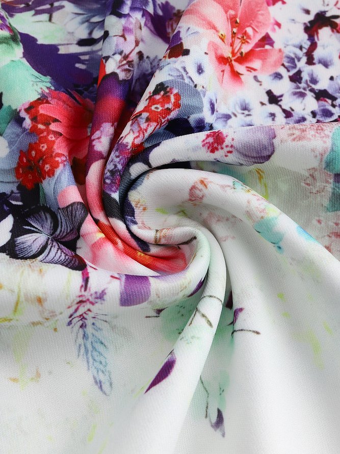 Scallop Neck Floral Vacation Midi Dress