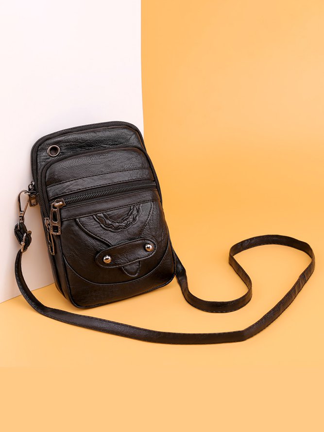 Antique Soft Leather Zip Multi Pocket One Shoulder Crossbody Bag