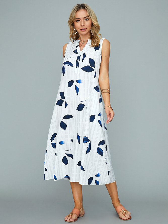 V Neck Floral Casual Midi Dresses