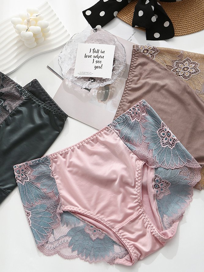 Breathable High Elastic Sexy Exquisite Lace Mid Waist Panties