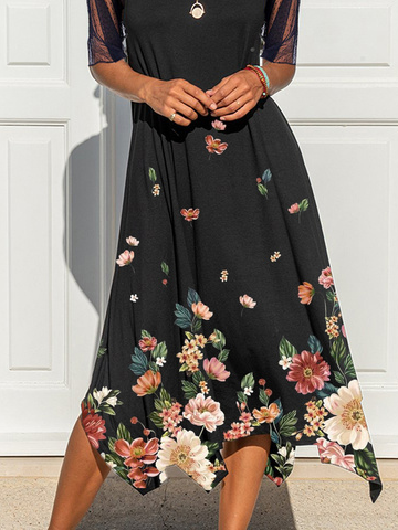 Square Neck Square Neck Floral Midi Prom Dress