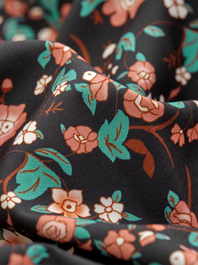 V Neck Casual Floral Weaving Dress