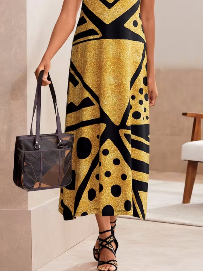 Crew Neck Geometric Casual Loose Summer Dress