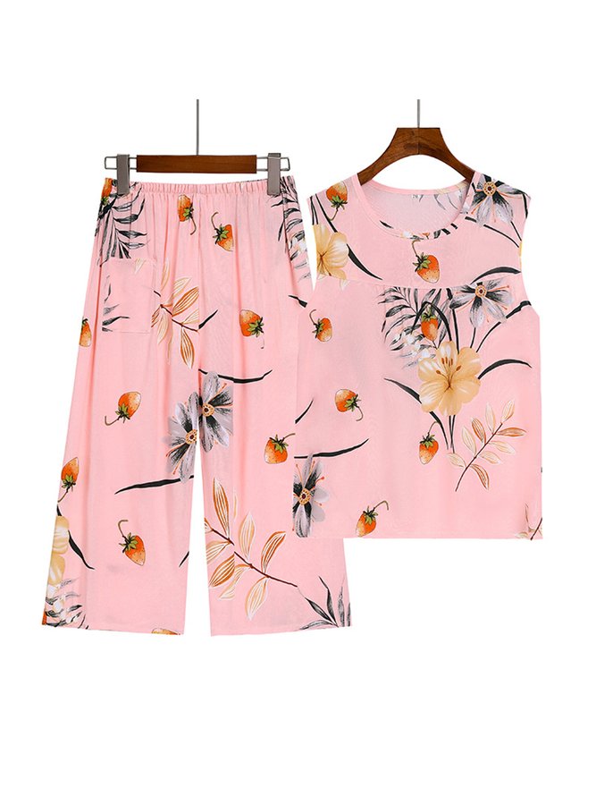 Breathable Elegant Floral Casual Loose Pajama Set