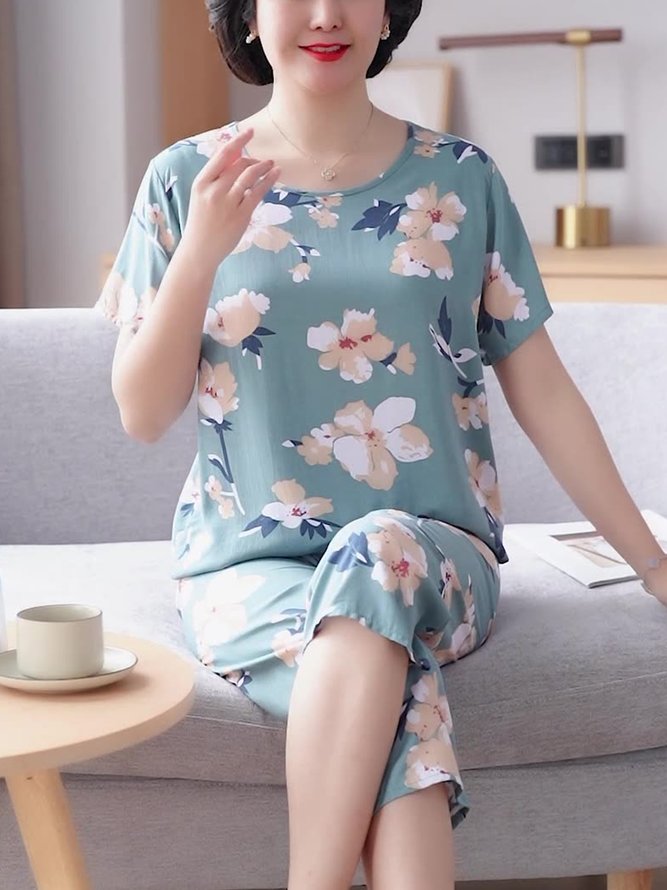 Breathable Cozy Floral Print Cotton Pajama Set