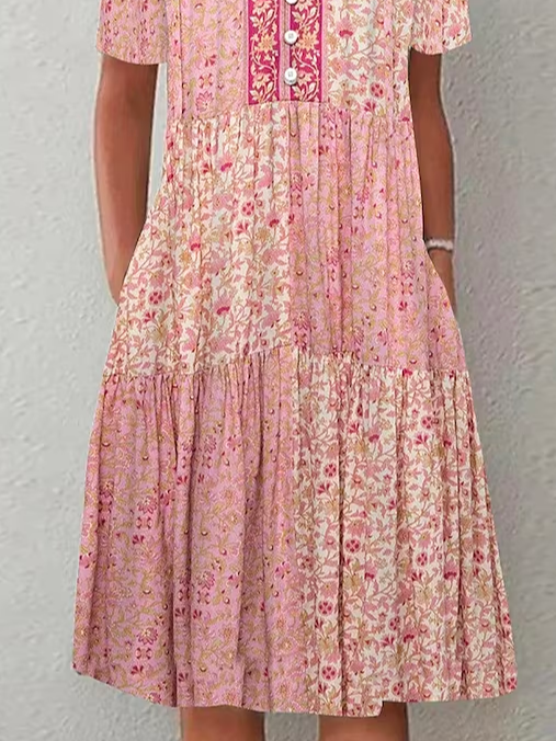 Ditsy Floral V Neck Loose Vacation Dress