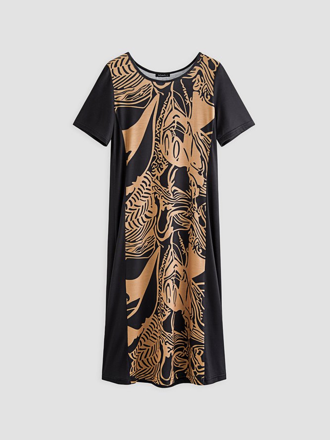 Round Neck Tribal Casual Midi Dress