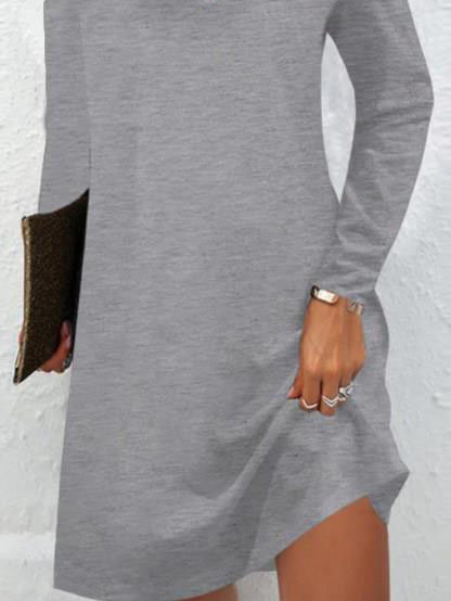 Casual Solid V-Neck Long Sleeve Short Dress