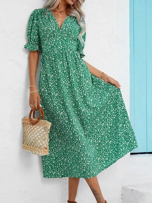 Vacation Loose V Neck Floral Dress
