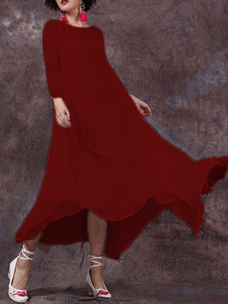 Crew Neck Women Casual Daytime Big Hem Dress Weaving Dress