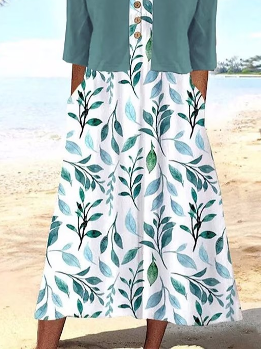 Loose Casual V Neck Floral Two-Piece Set