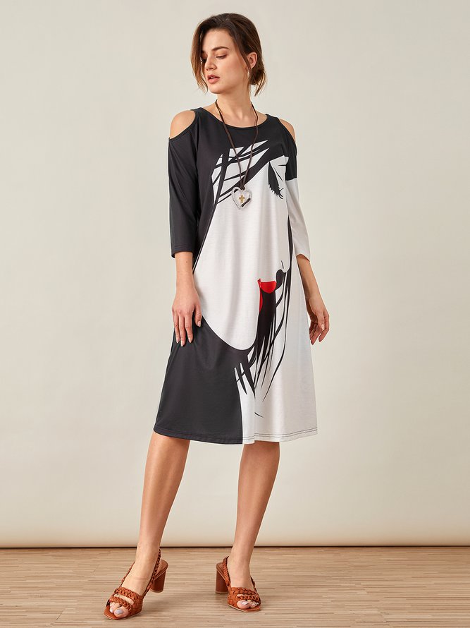 Round Neck Abstract Casual Midi Dress