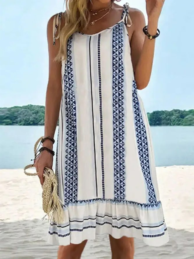 Spaghetti Vacation Geometric Loose Dress