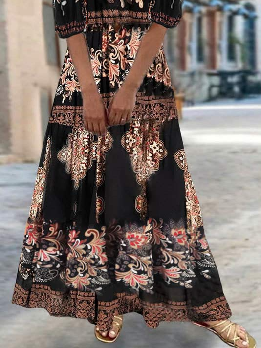 Boho V Neck Ethnic Loose Dress